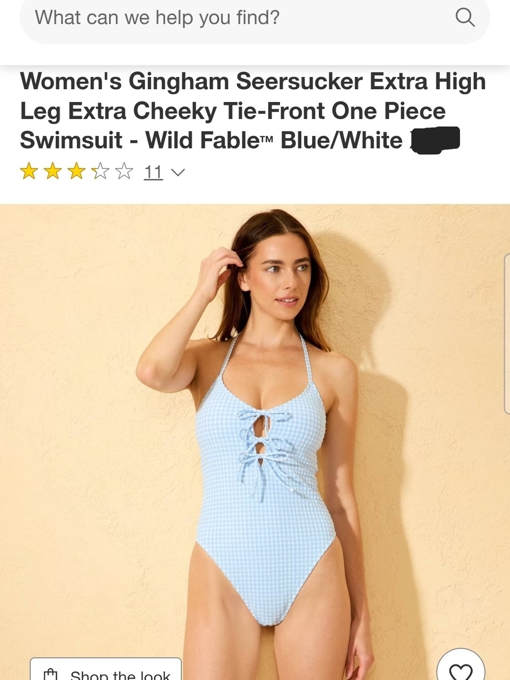 NWT XS Gingham Tie-Front One-Piece Swimsuit - Blue/White